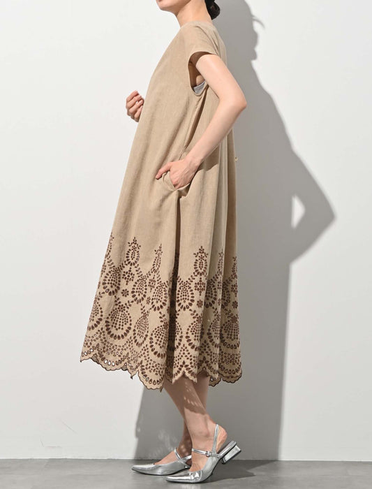 綿麻オリジナル刺繍ワンピース