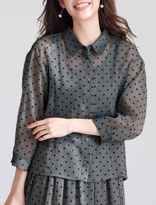 【受注】フロッキードット柄シアーシャツ