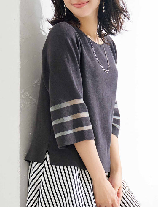 【受注】シアーボーダー袖ニットプルオーバー