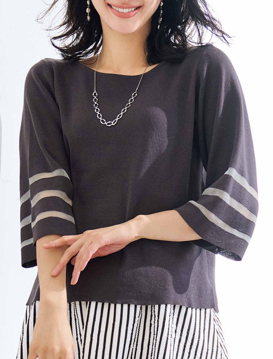 【受注】シアーボーダー袖ニットプルオーバー