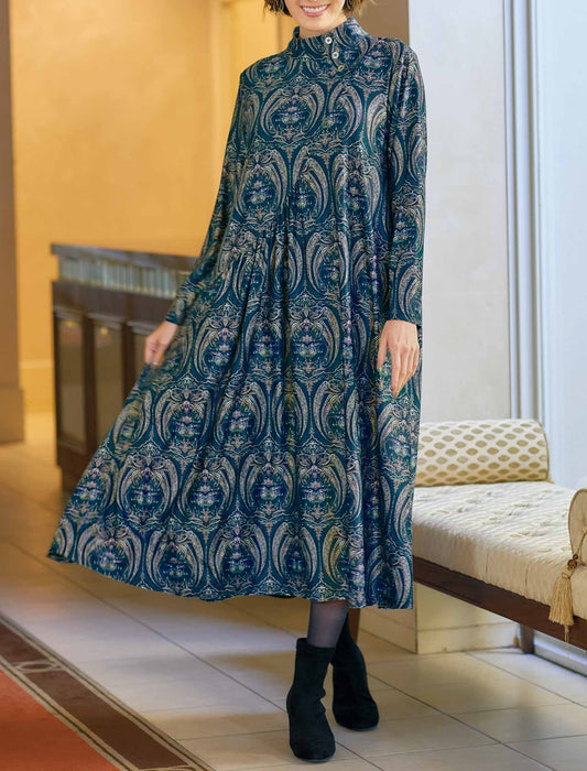 【受注】ダマスク柄風ジャージーワンピース