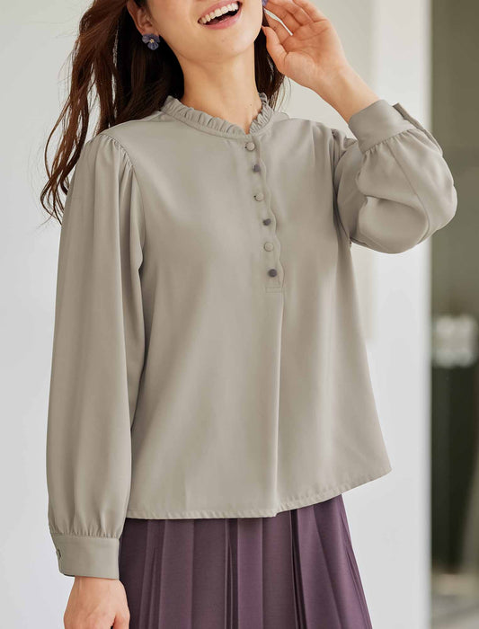 【受注】配色ボタン使いフリル襟ブラウス