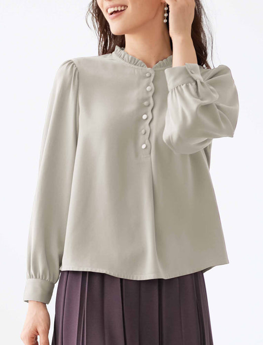 【受注】配色ボタン使いフリル襟ブラウス