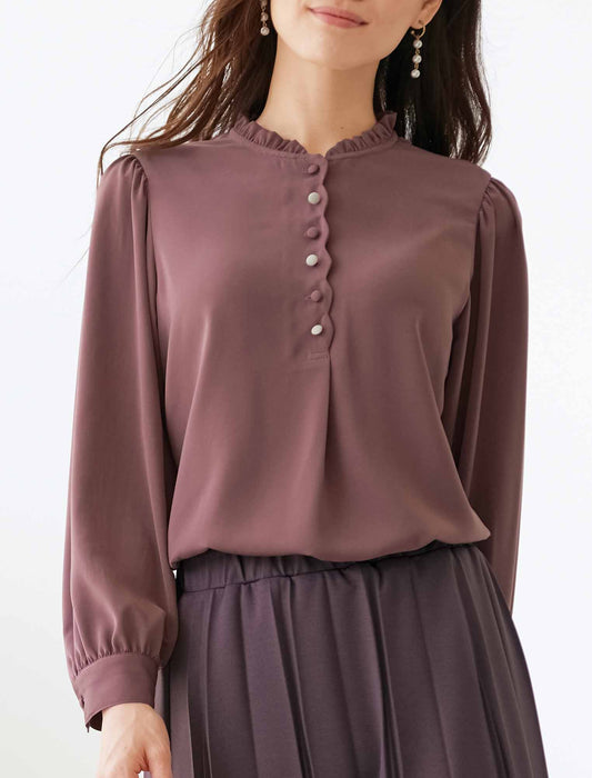 【受注】配色ボタン使いフリル襟ブラウス