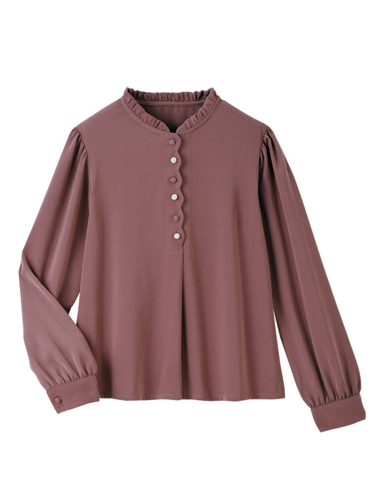 【受注】配色ボタン使いフリル襟ブラウス