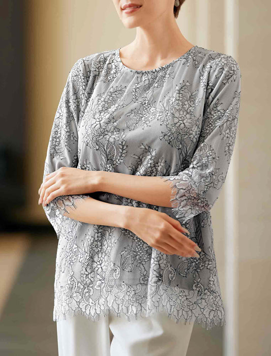 【受注】ラメ入りニットカーディガン＆総レースブラウス