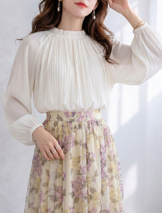 ドレープサテンプリーツブラウス