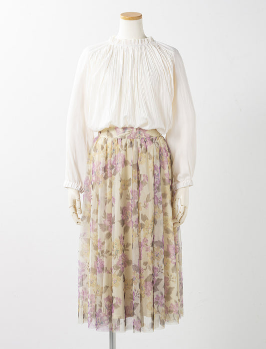 チュールプリントレイヤードスカート
