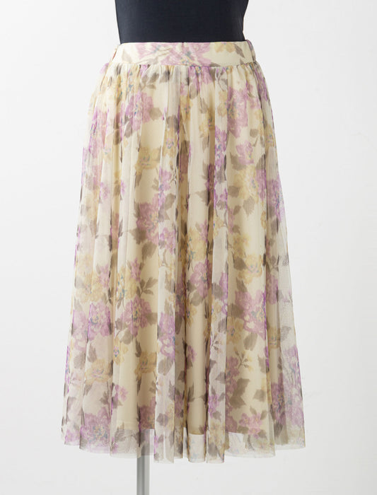 チュールプリントレイヤードスカート