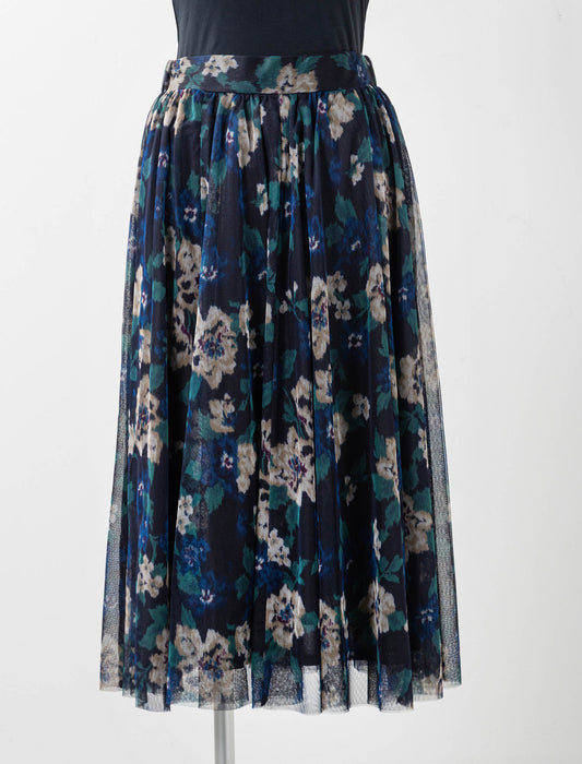 チュールプリントレイヤードスカート