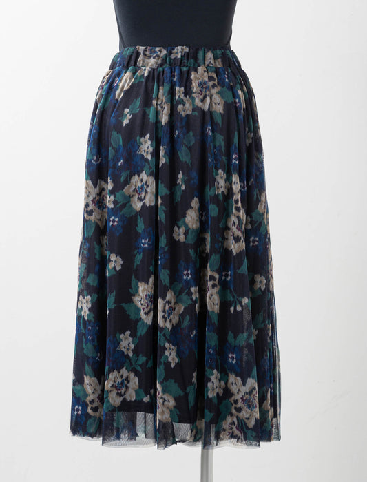 チュールプリントレイヤードスカート