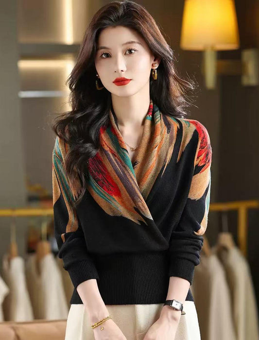 アーティスティック柄 カシュクールニット