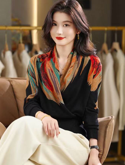 アーティスティック柄 カシュクールニット