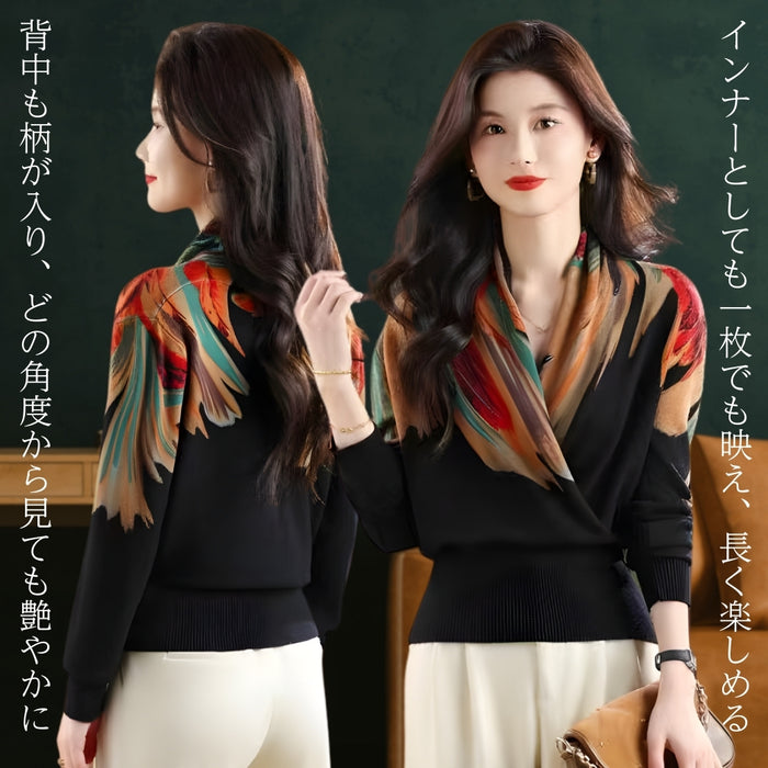 アーティスティック柄 カシュクールニット