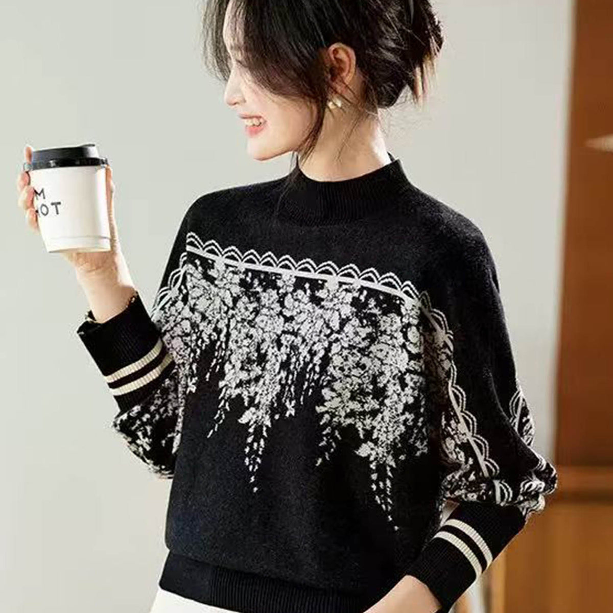 ボタニカル刺繍風 ハイネックドルマンニット | Northmall（ノース