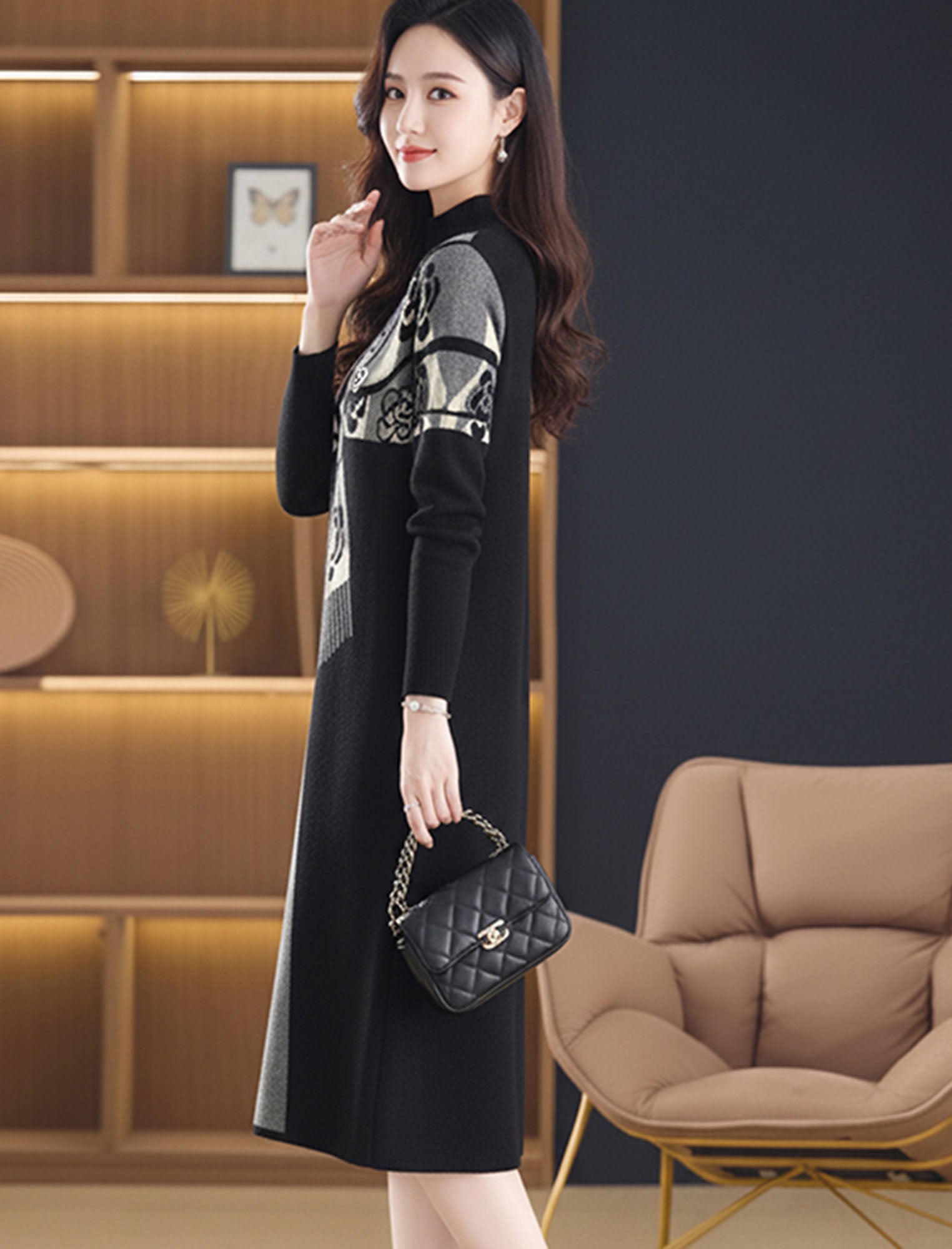 スカーフ柄切替 Aラインニットワンピース | Northmall（ノースモール