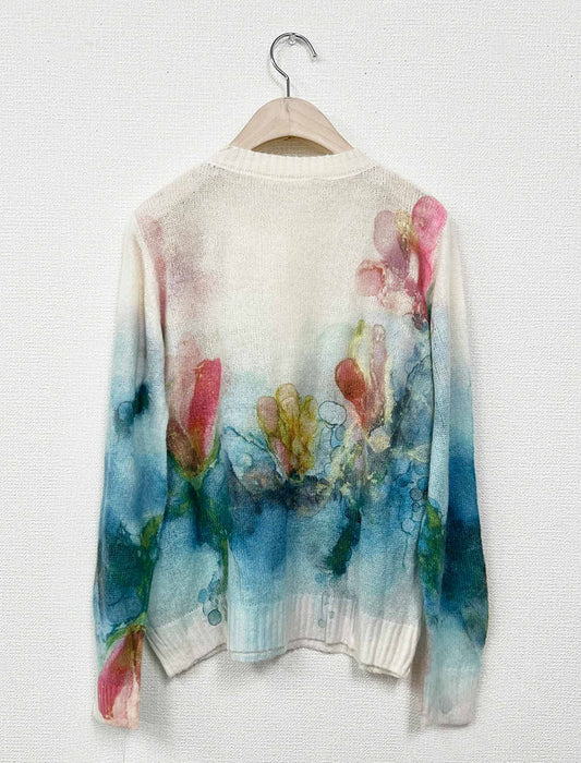 アートプリント・シアーニットカーディガン