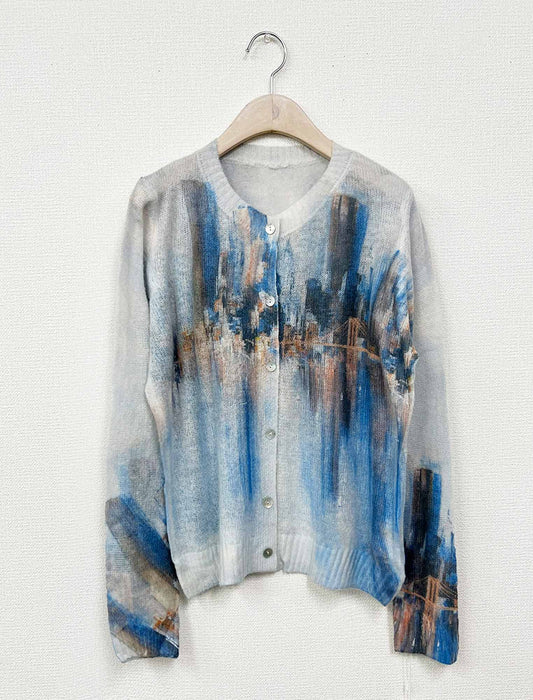 アートプリント・シアーニットカーディガン