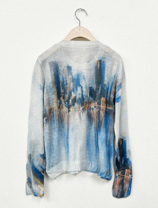 アートプリント・シアーニットカーディガン