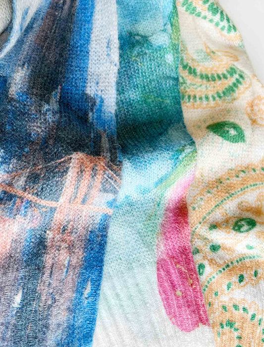 アートプリント・シアーニットカーディガン