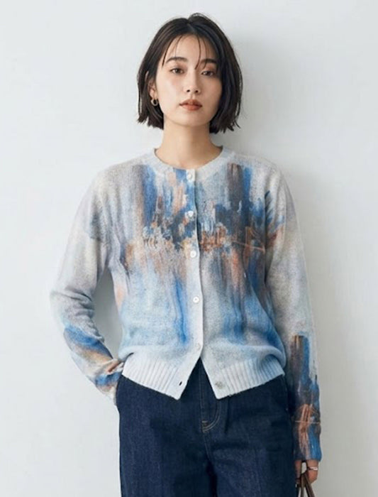 アートプリント・シアーニットカーディガン