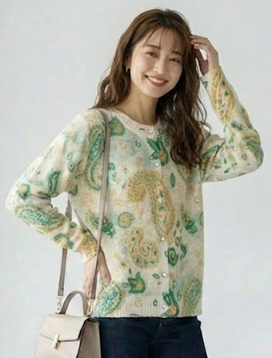 アートプリント・シアーニットカーディガン