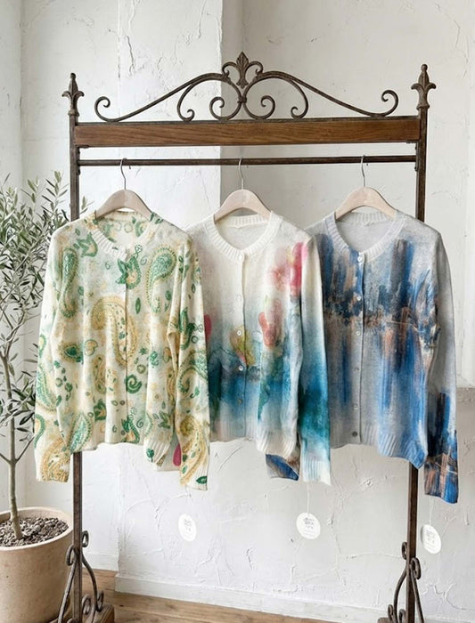 アートプリント・シアーニットカーディガン