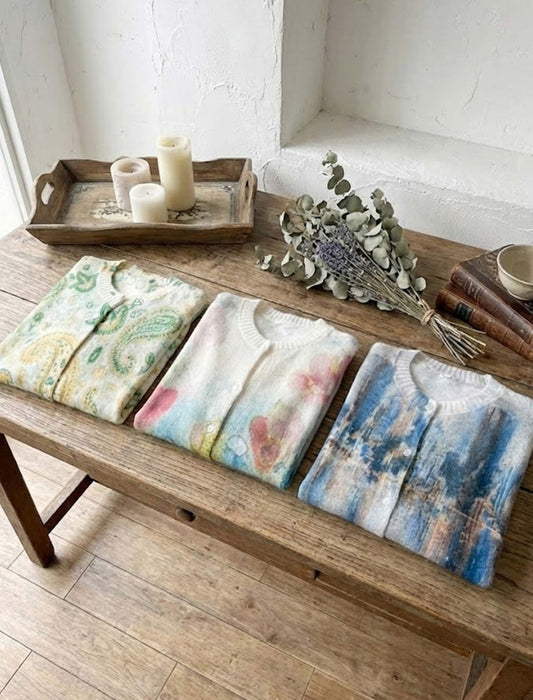 アートプリント・シアーニットカーディガン