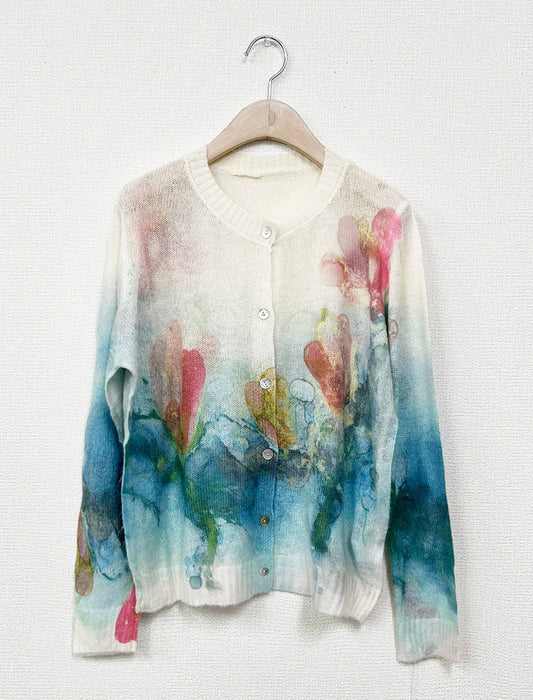 アートプリント・シアーニットカーディガン