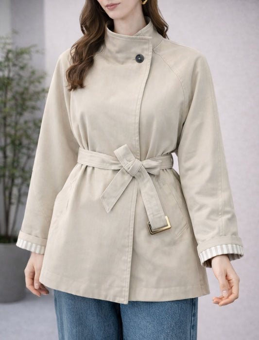 【近日入荷】【美シルエット】スタンドカラー袖ボリュームミドル丈コート※3月中旬～下旬入荷予定