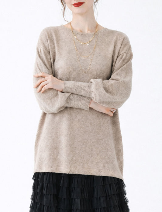 【体型カバー】袖リブボリュームスリーブ ニットチュニック