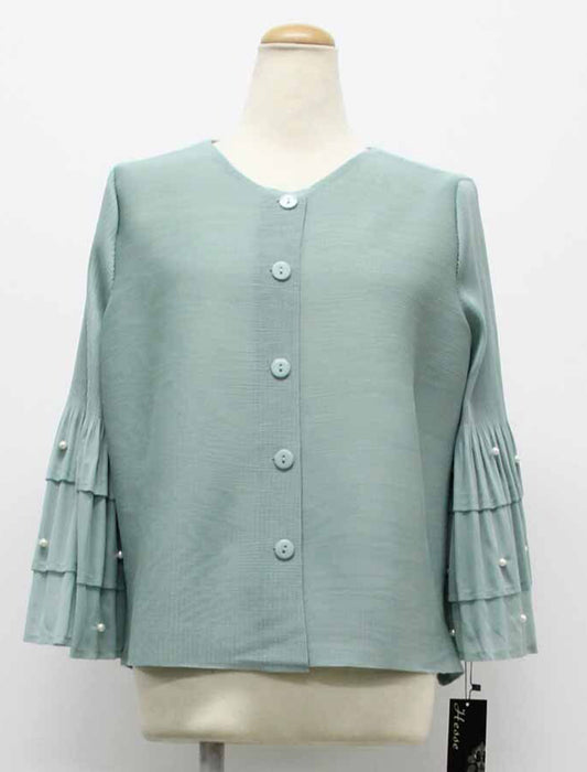 フリルパール袖プリーツカーディガン