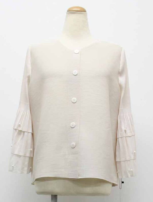 フリルパール袖プリーツカーディガン