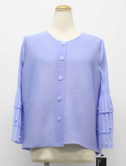 フリルパール袖プリーツカーディガン