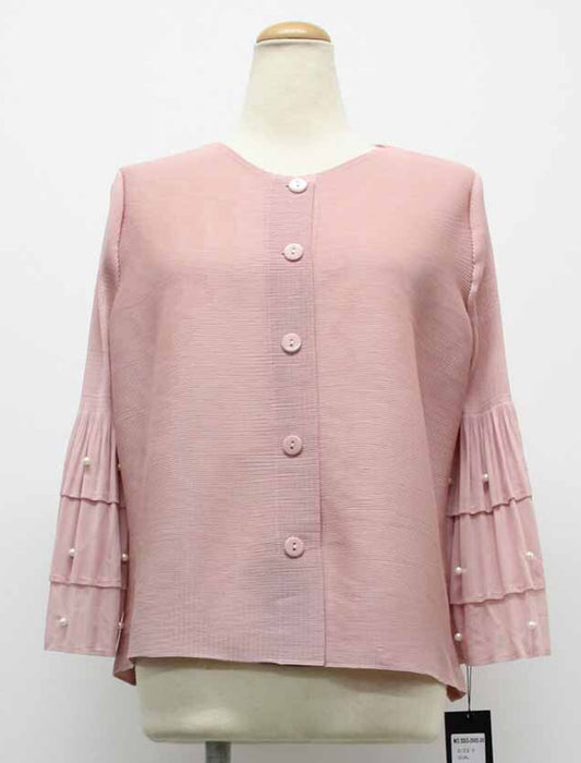 フリルパール袖プリーツカーディガン