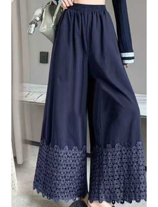 裾レース配色パンツ