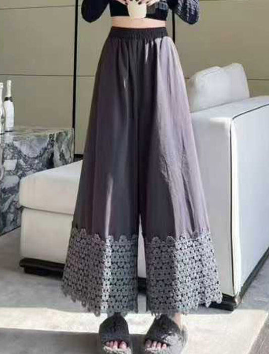 裾レース配色パンツ