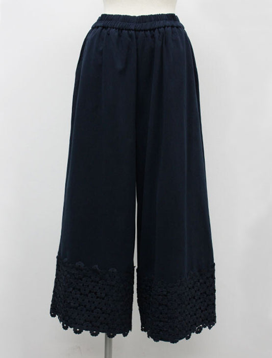 裾レース配色パンツ