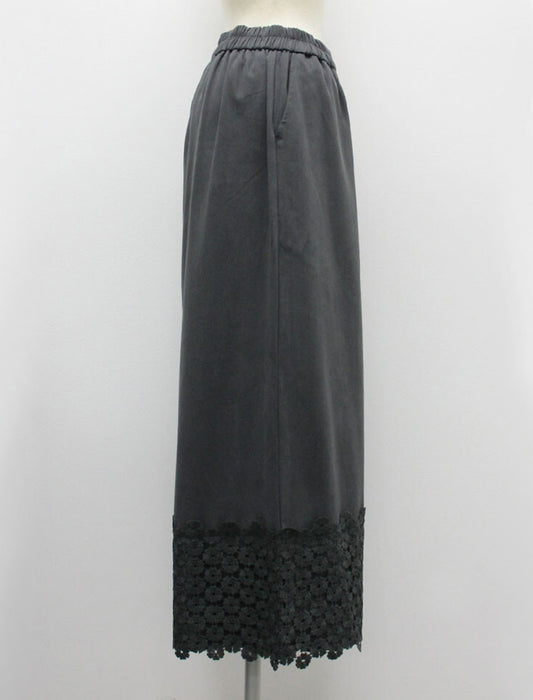 裾レース配色パンツ