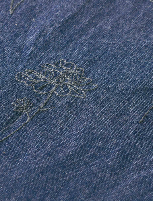 【受注】綿デニム刺しゅうロングブラウスワンピース