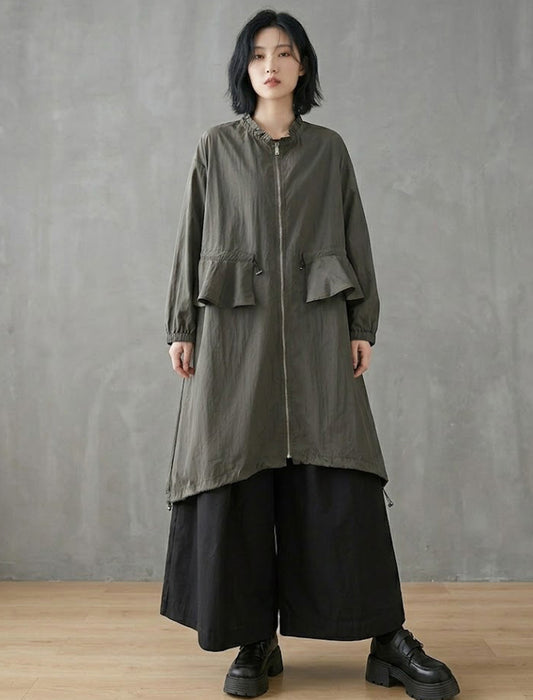 ウエストフリル ジップアップ ロングライトコート