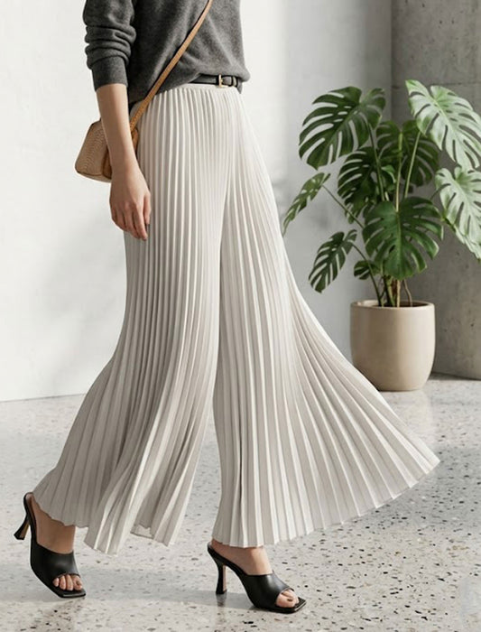 極細ランダムプリーツ フレアワイドパンツ（スカーチョ）