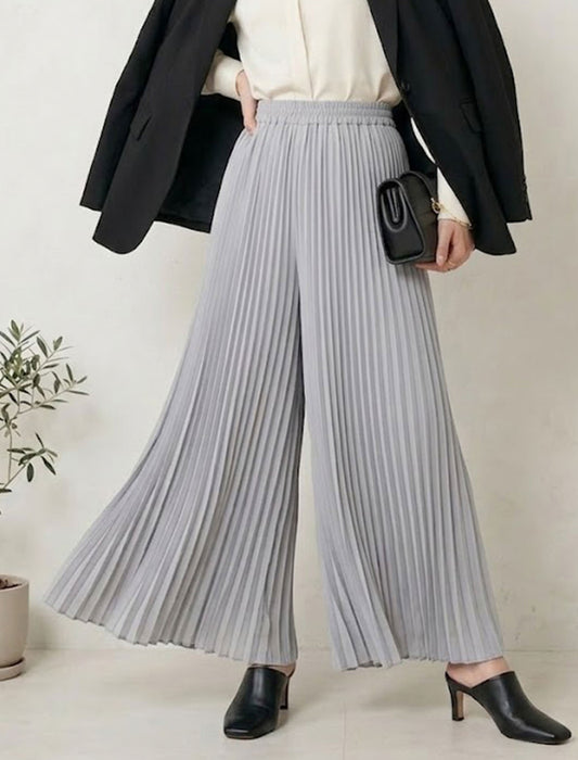 極細ランダムプリーツ フレアワイドパンツ（スカーチョ）