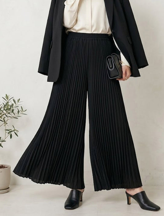 極細ランダムプリーツ フレアワイドパンツ（スカーチョ）