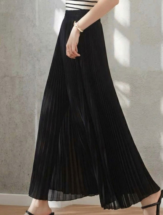 極細ランダムプリーツ フレアワイドパンツ（スカーチョ）