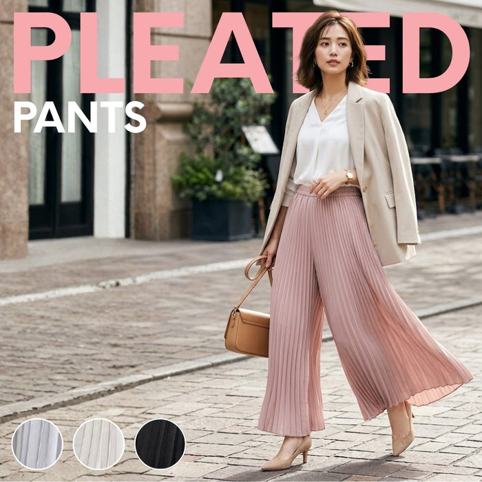 極細ランダムプリーツ フレアワイドパンツ（スカーチョ）