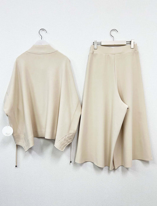 スタンドカラー ジップアップ半袖プルオーバー＆ワイドパンツ セットアップ