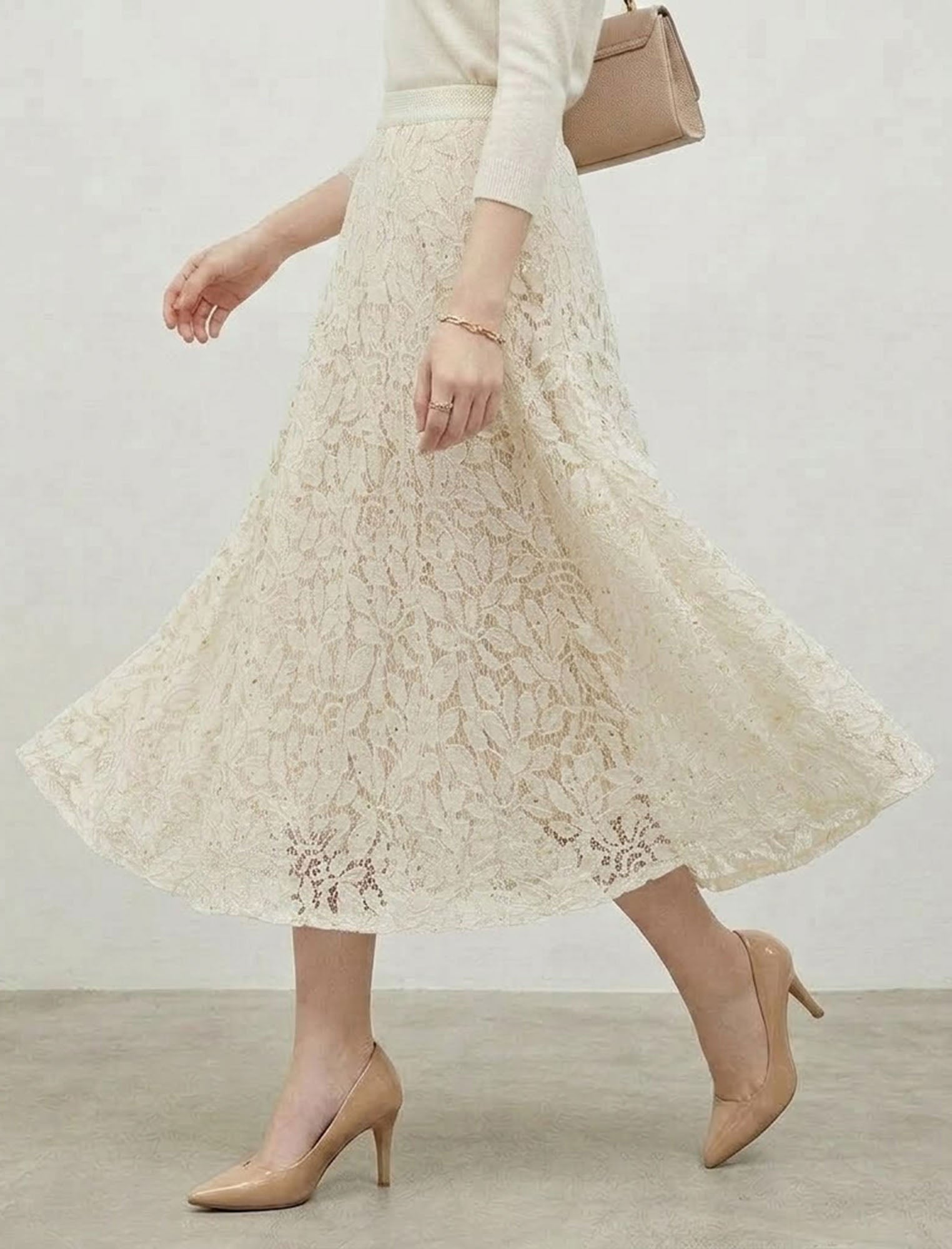 フラワー総レース Aラインロングフレアスカート | Northmall（ノース