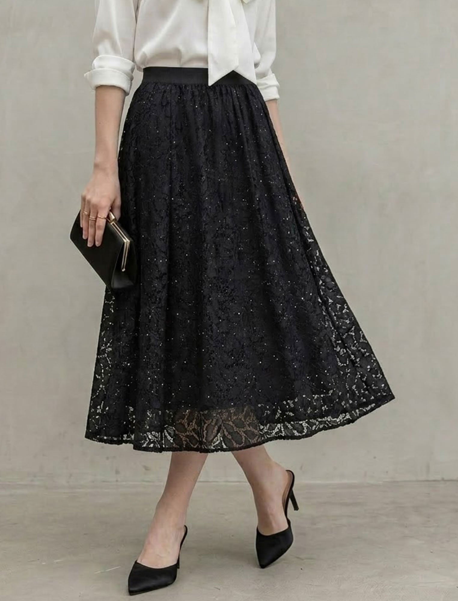 フラワー総レース Aラインロングフレアスカート | Northmall（ノース