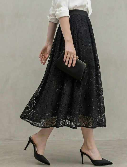 フラワー総レース Aラインロングフレアスカート